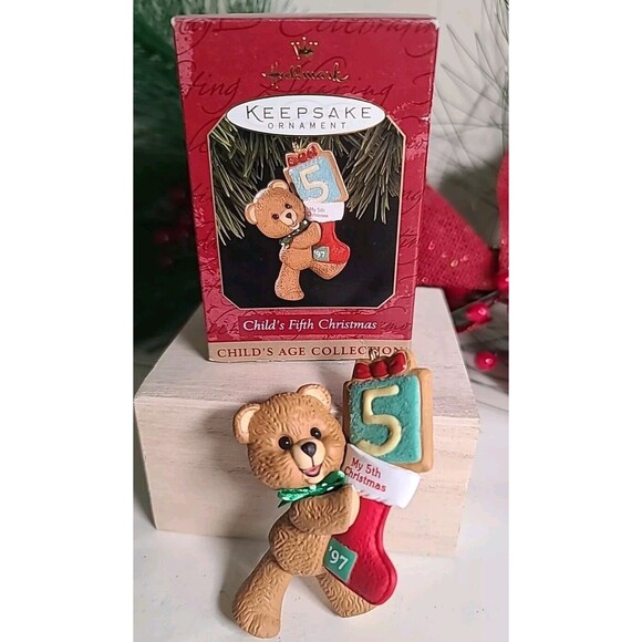 Vintage Bear Hallmark 1997 Child's Fifth Christmas Keepsake Ornament - Picture 1 of 6